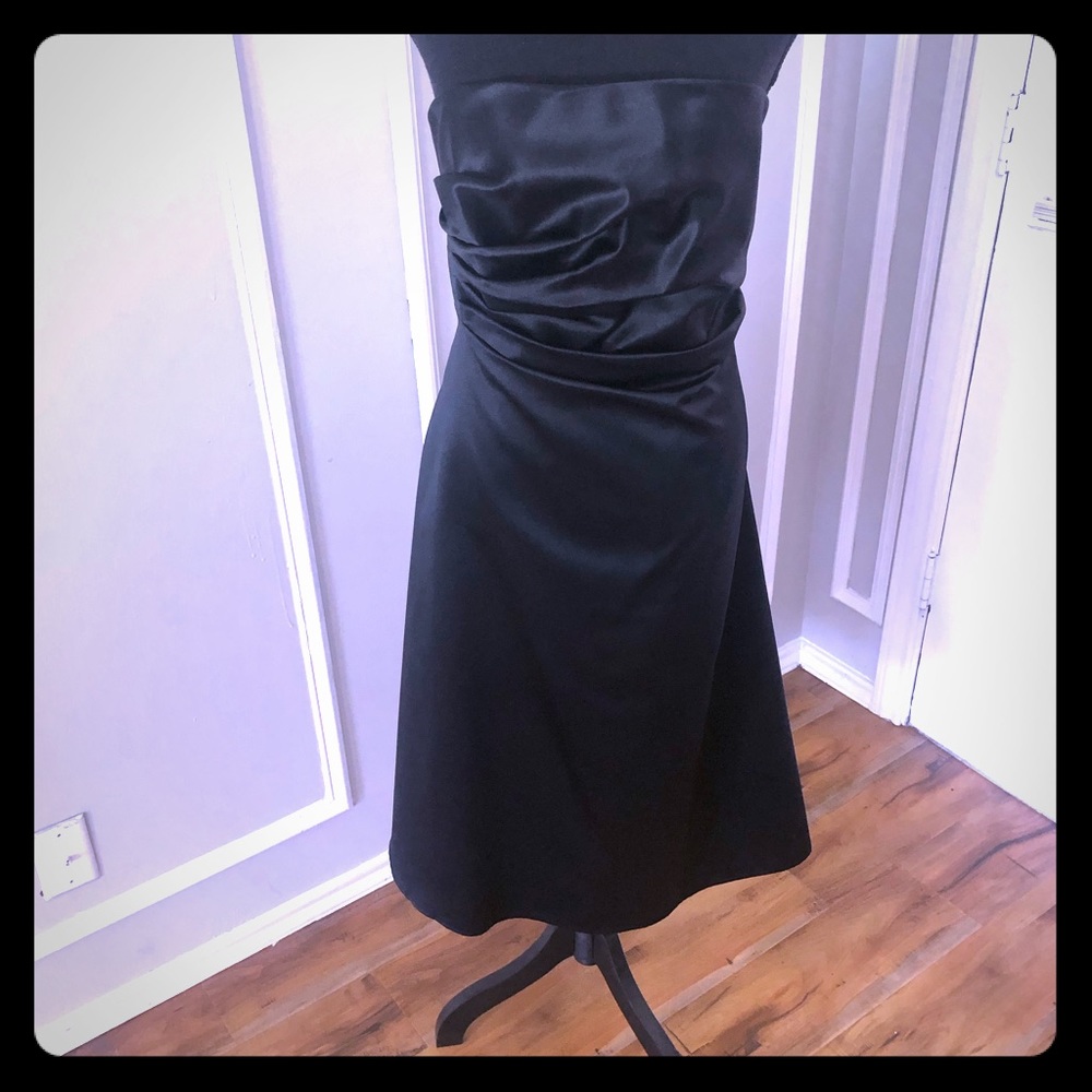 Strapless black cocktail dress